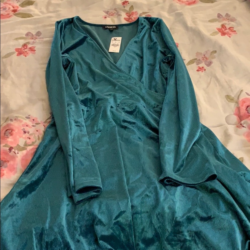 Green velvet fit and flare dress. Never worn